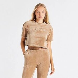 Siksilk  Velvet Tan Crop Top  Size 2